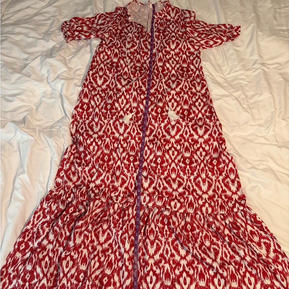 Red and White Patterned Maxi Dress